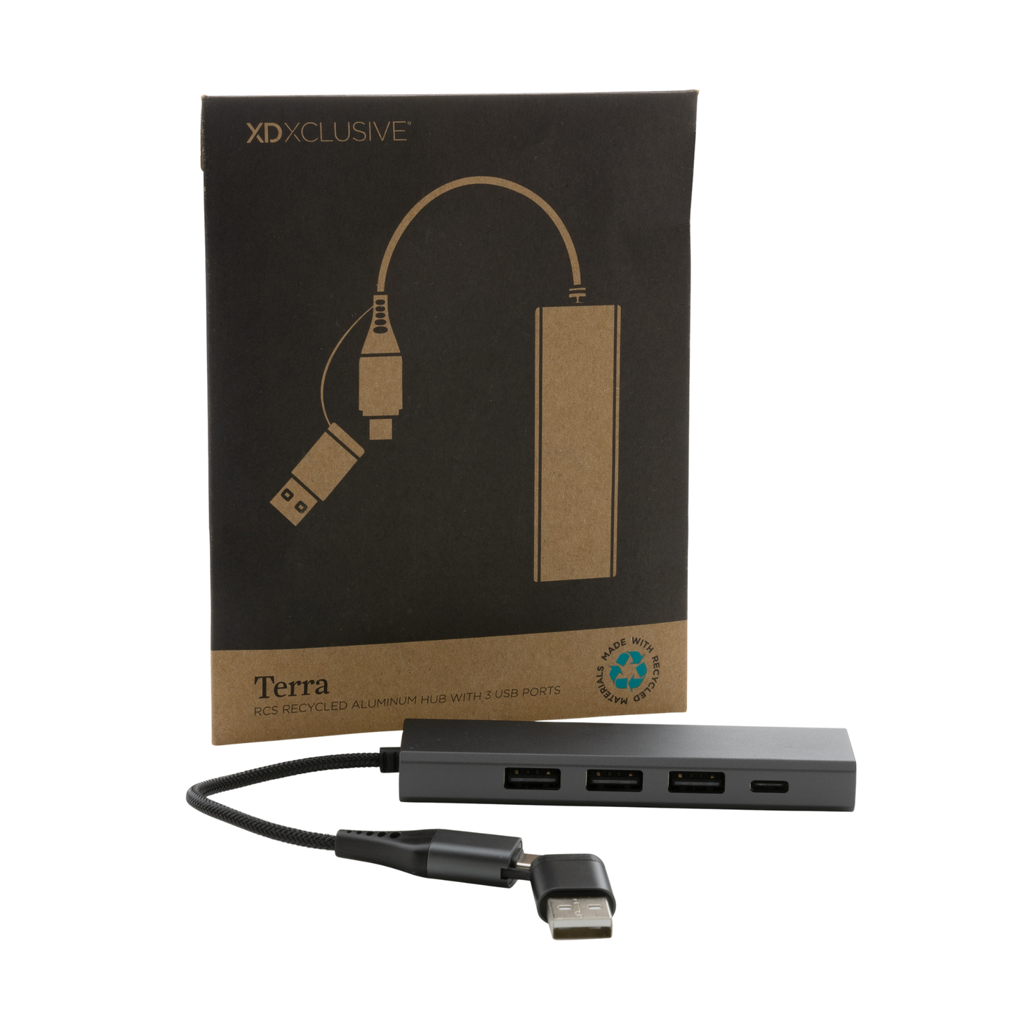 Terra RCS alumiininen USB-hub 3 portilla Kostamokoti Logolla